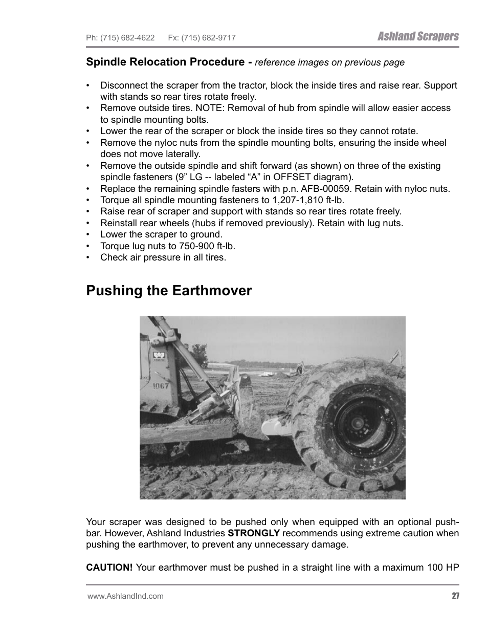 Pushing the earthmover, Ashland scrapers | Ashland I-200TS4 ver 0612 User Manual | Page 29 / 32
