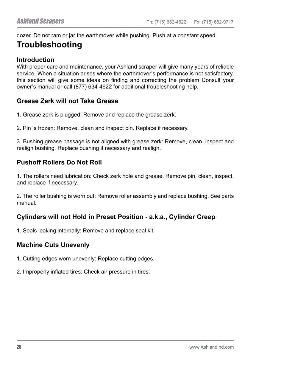 Troubleshooting, Ashland scrapers | Ashland I-200TS4 ver 0612 User Manual | Page 30 / 32