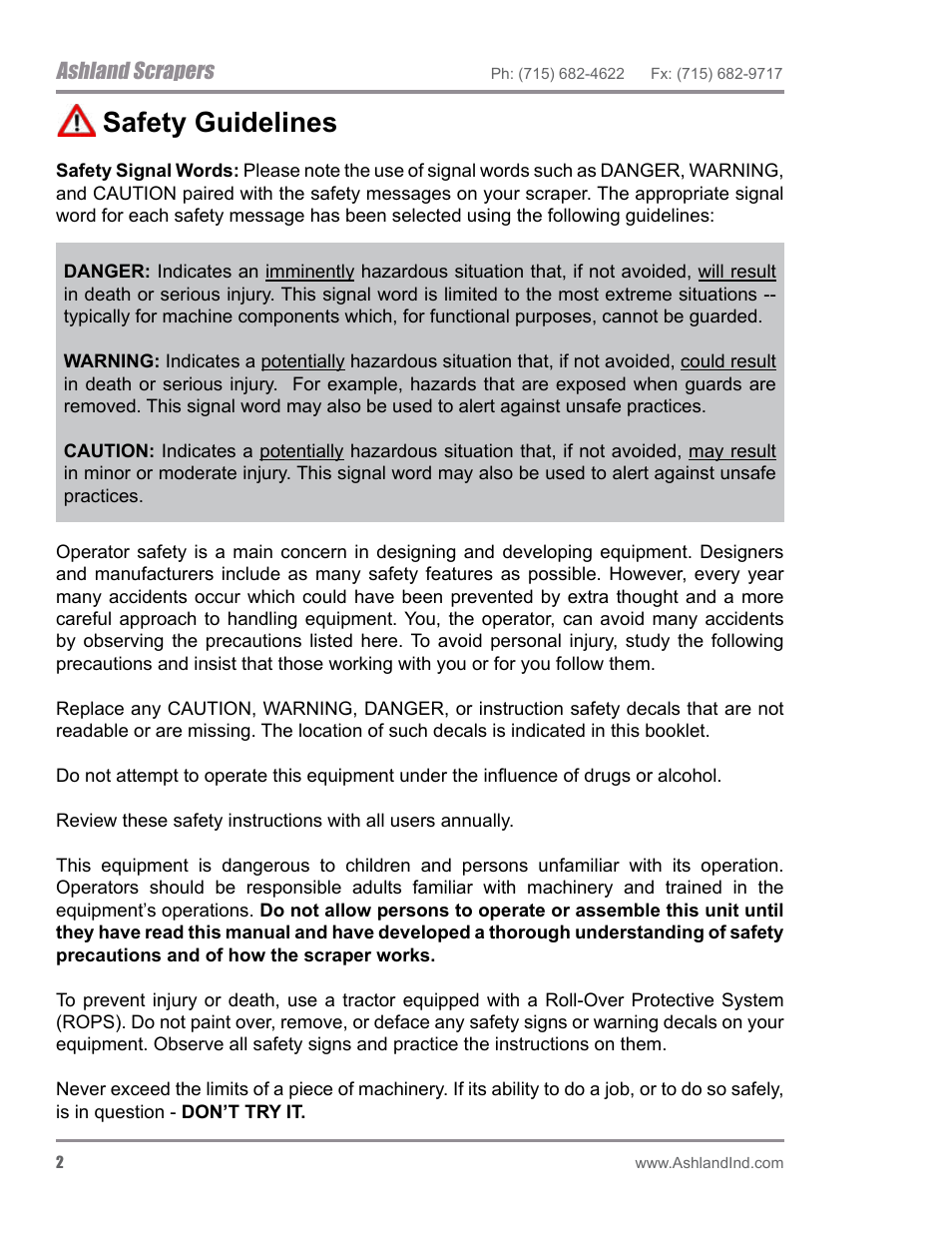 Safety guidelines, Ashland scrapers | Ashland I-200TS4 ver 0612 User Manual | Page 4 / 32