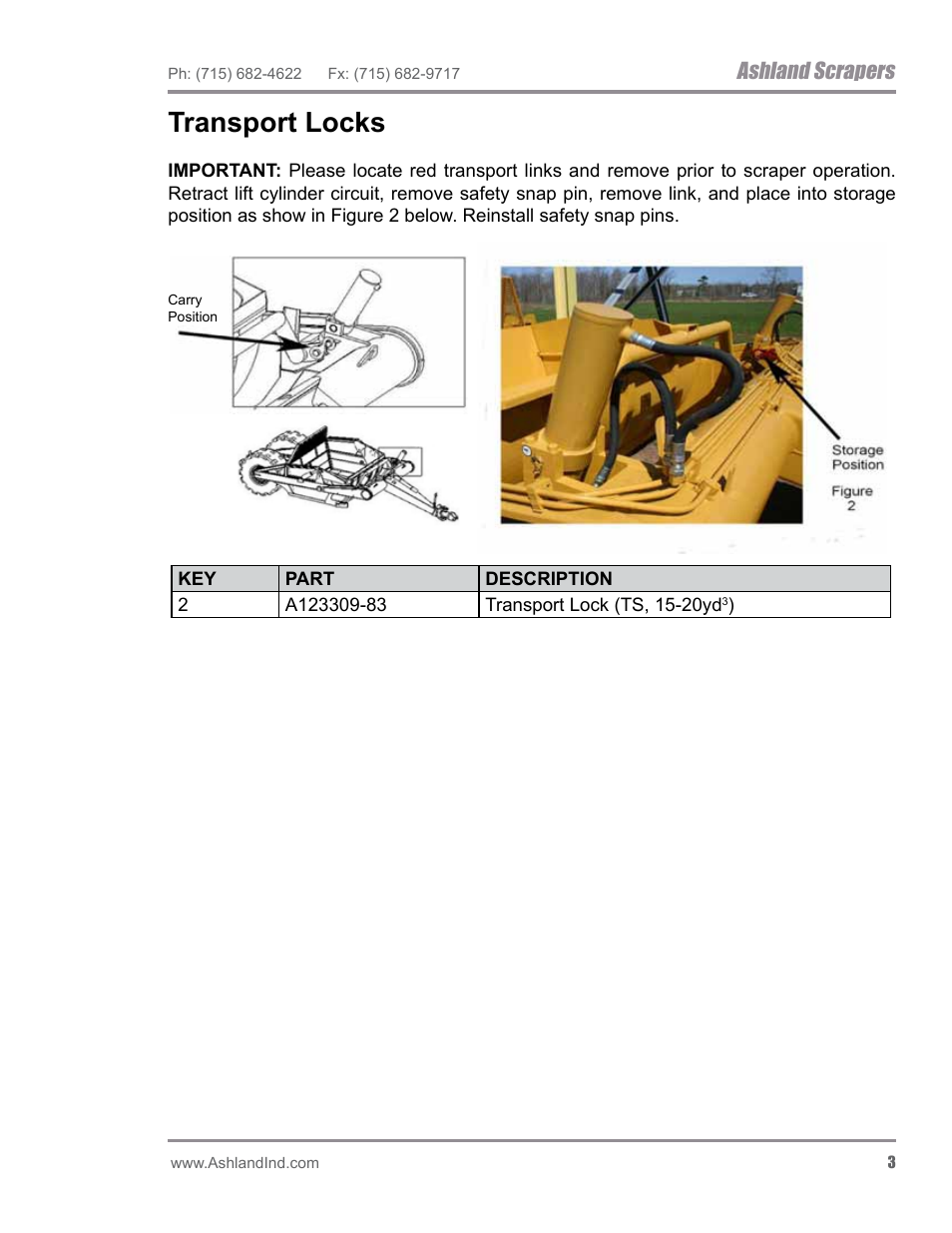 Transport locks, Ashland scrapers | Ashland I-200TS4 ver 0612 User Manual | Page 5 / 32