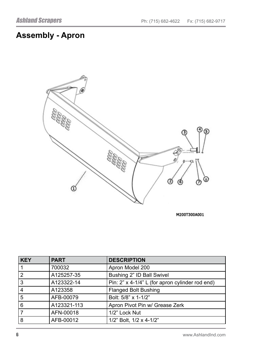 Assembly - apron, Ashland scrapers | Ashland I-200TS4 ver 0612 User Manual | Page 8 / 32