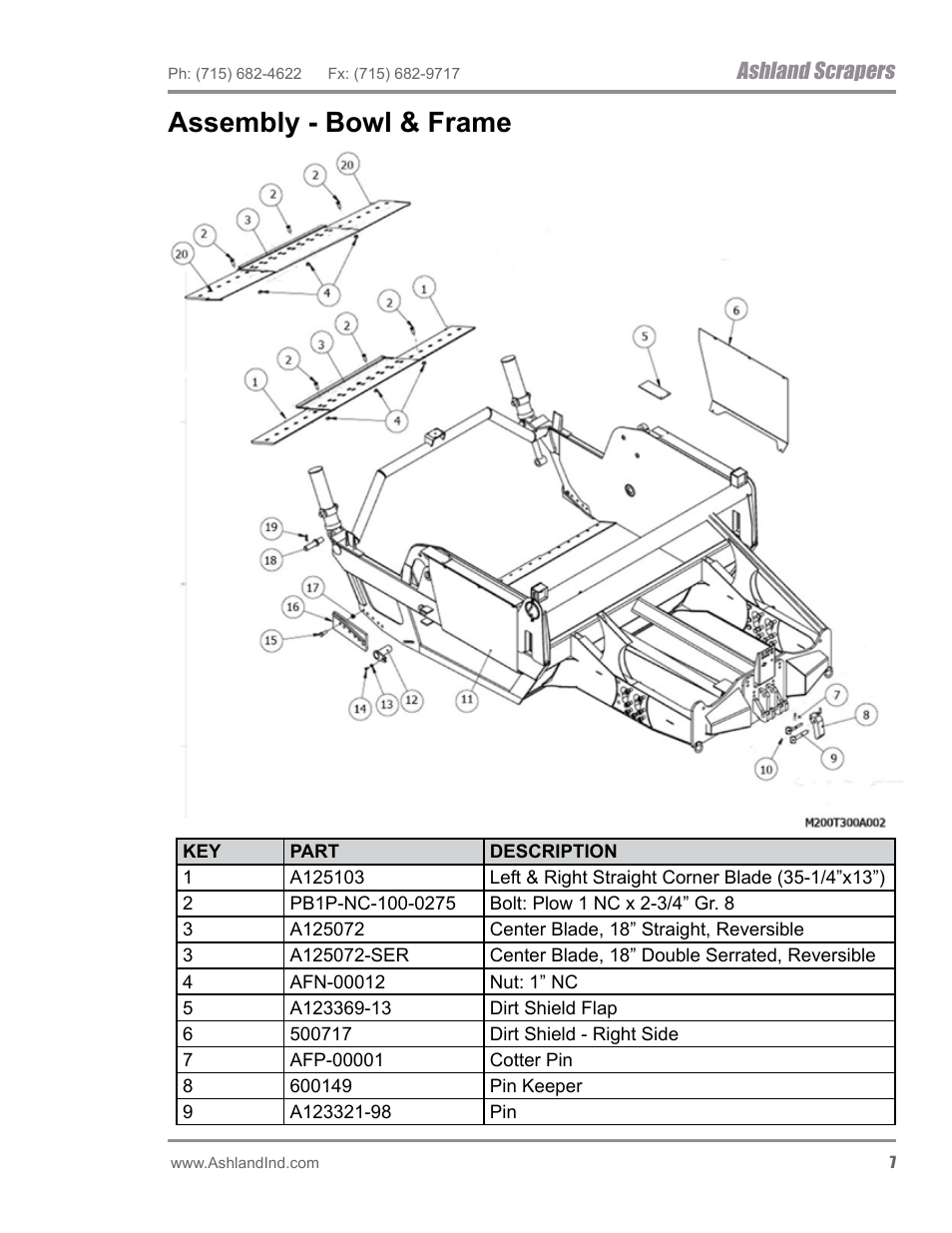 Assembly - bowl & frame, Ashland scrapers | Ashland I-200TS4 ver 0612 User Manual | Page 9 / 32