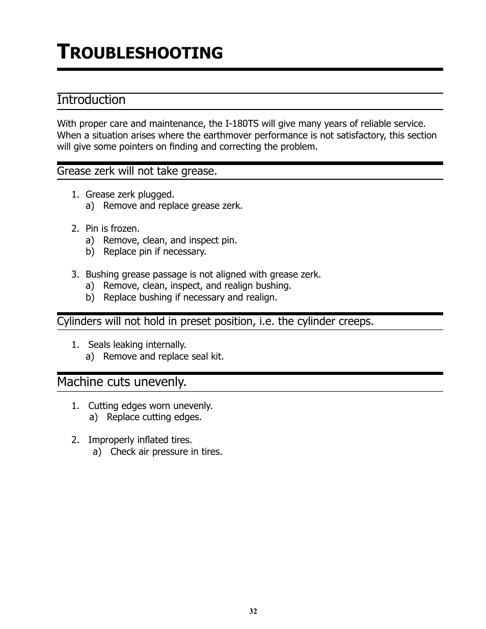 Roubleshooting, Introduction, Machine cuts unevenly | Ashland I-180TS2 User Manual | Page 32 / 33