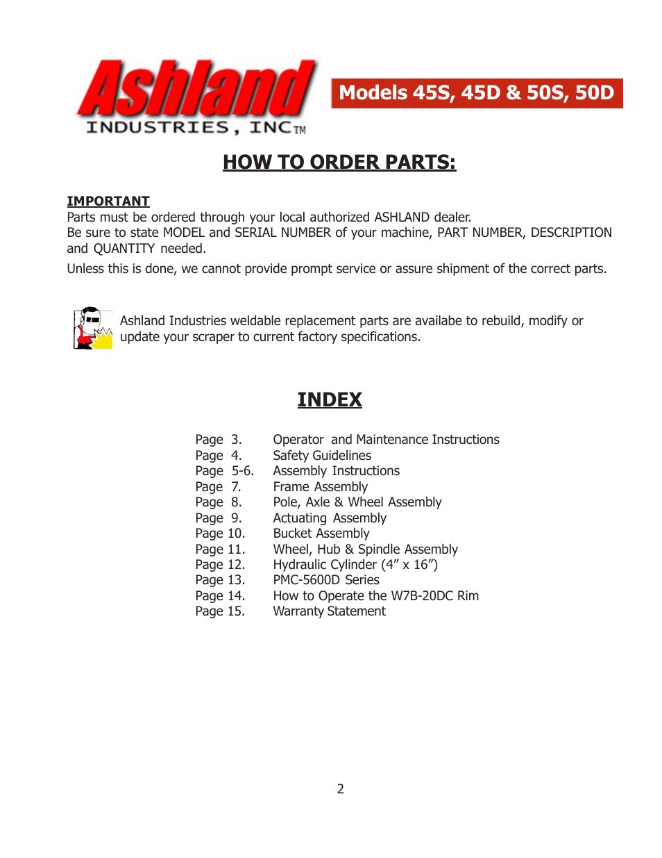 How to order parts | Ashland 50 User Manual | Page 2 / 15