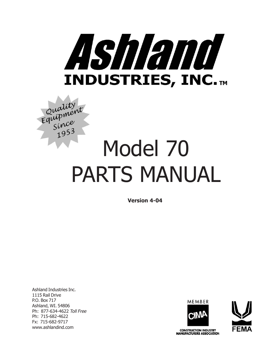 Ashland 70S User Manual | 15 pages