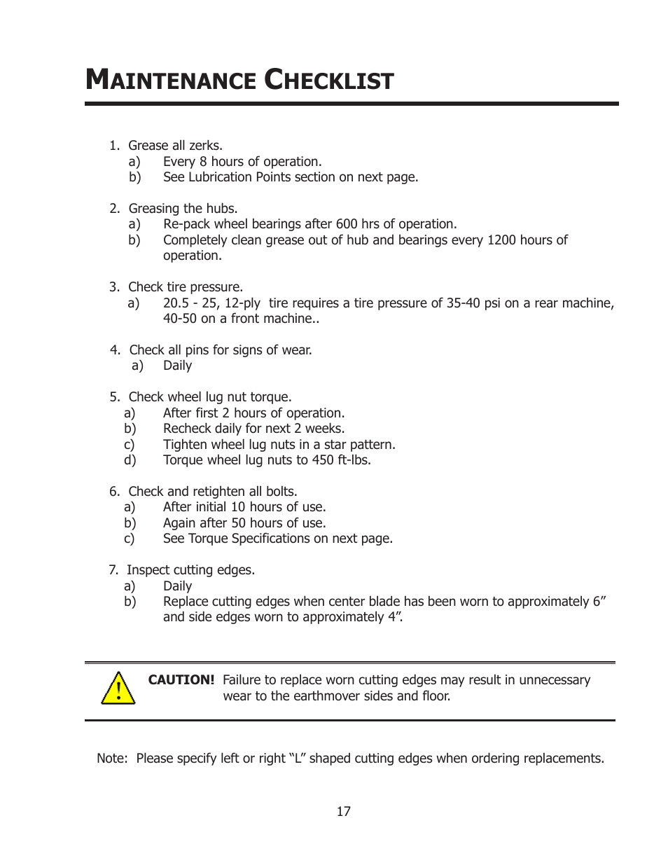 Aintenance, Hecklist | Ashland I-110-SP User Manual | Page 17 / 25