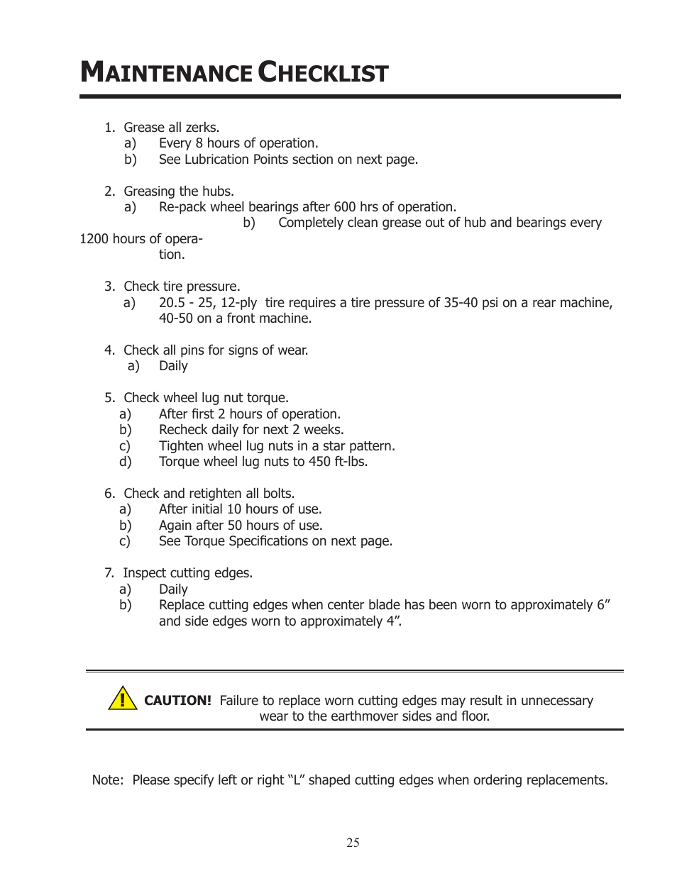 Aintenance, Hecklist | Ashland I-110TS User Manual | Page 25 / 32