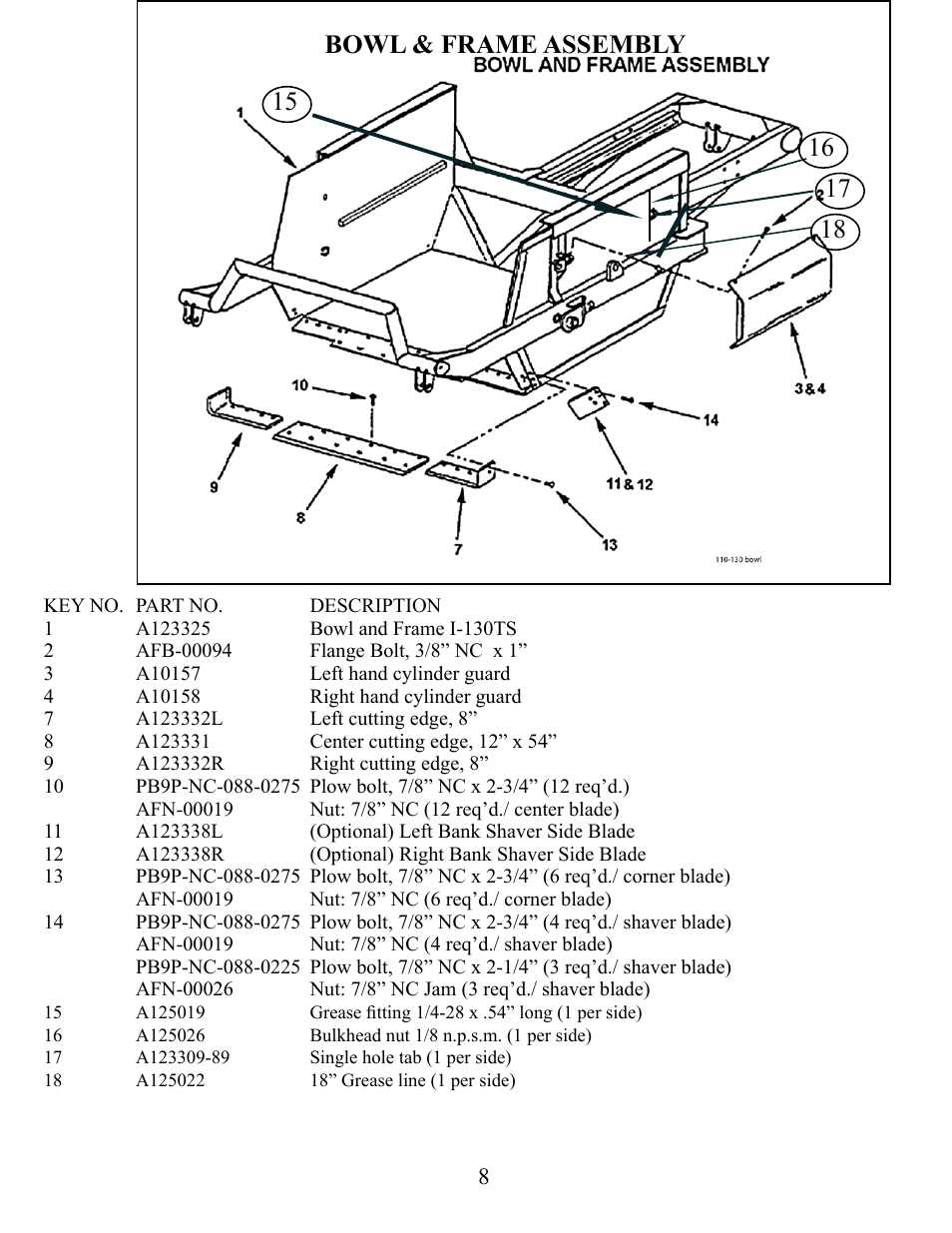 5 6 8 7 bowl & frame assembly | Ashland I-130TS2 User Manual | Page 8 / 30