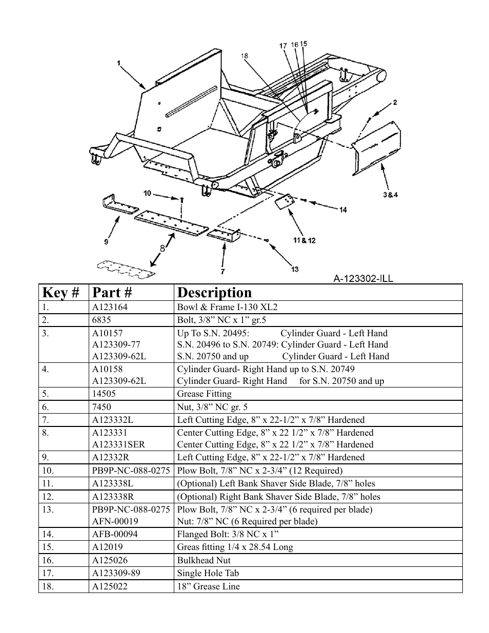 Key # part # description | Ashland I-130XL2 Ver 3-2007 User Manual | Page 8 / 38
