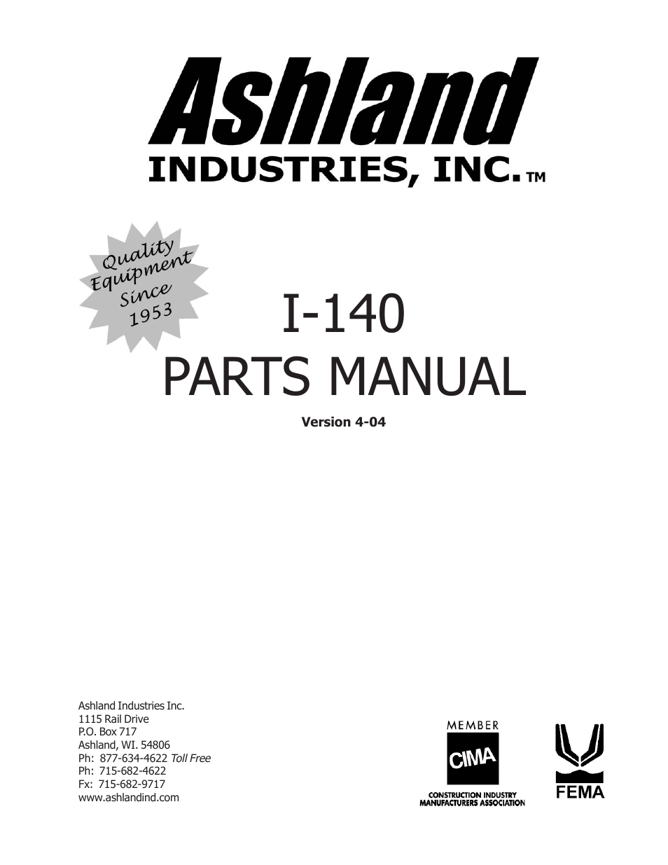 Ashland I-140 User Manual | 28 pages