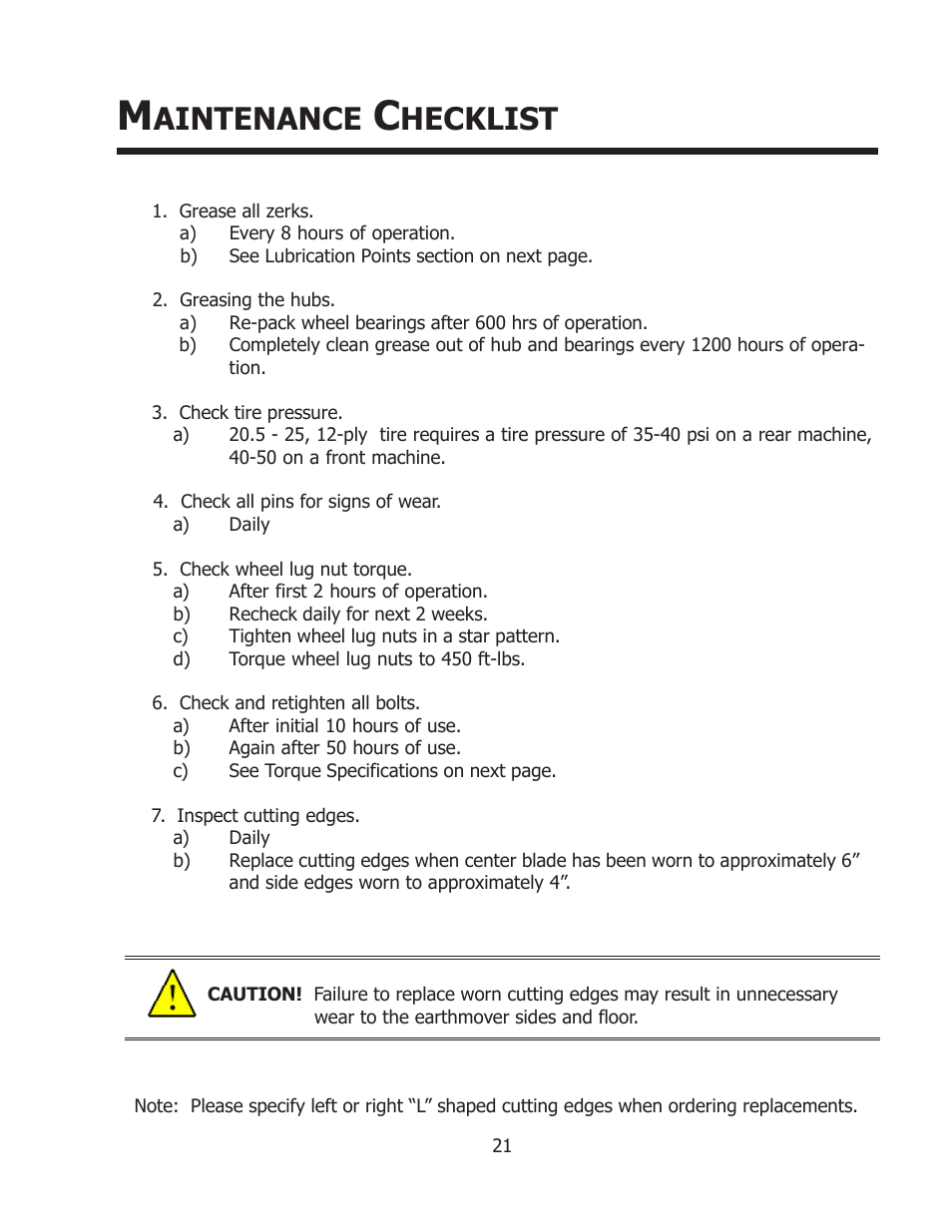 Aintenance, Hecklist | Ashland I-140 User Manual | Page 21 / 28