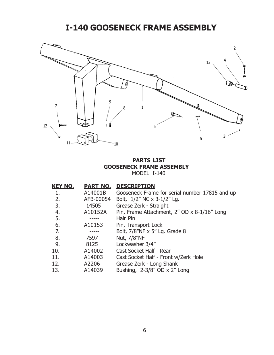 I-140 gooseneck frame assembly | Ashland I-140 User Manual | Page 6 / 28