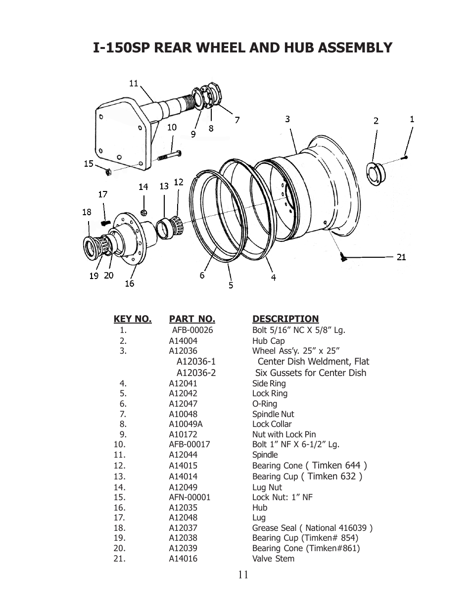 I-150sp rear wheel and hub assembly | Ashland I-150SP User Manual | Page 11 / 24