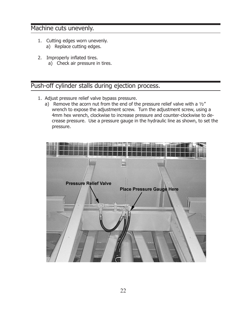 Machine cuts unevenly, Push-off cylinder stalls during ejection process | Ashland I-150SP User Manual | Page 22 / 24