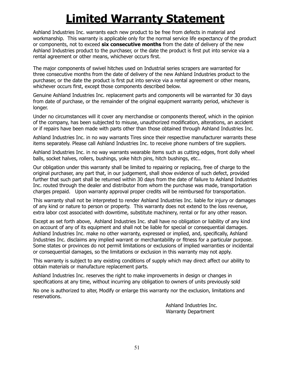 Limited warranty statement | Ashland I-155-TS2 User Manual | Page 51 / 51