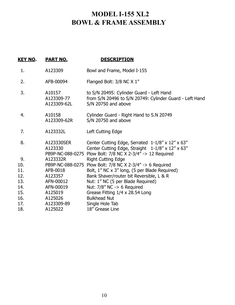 Model i-155 xl2 bowl & frame assembly | Ashland I-155XL2 Ver 8-2006 User Manual | Page 10 / 37