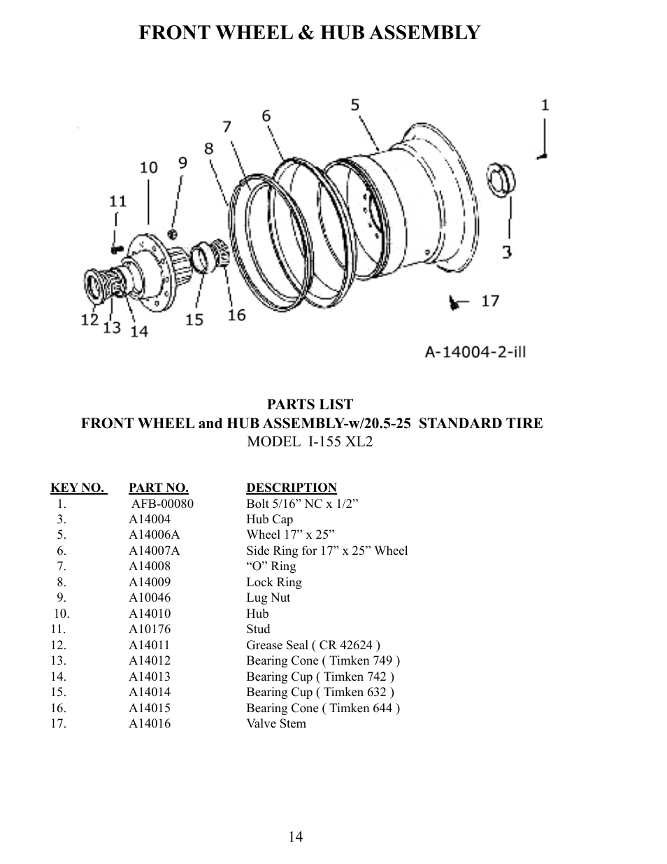 Front wheel & hub assembly | Ashland I-155XL2 Ver 8-2006 User Manual | Page 14 / 37