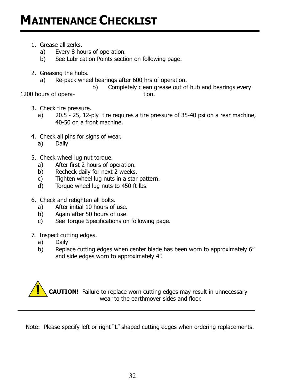 Aintenance, Hecklist | Ashland I-155XL2 Ver 8-2006 User Manual | Page 32 / 37