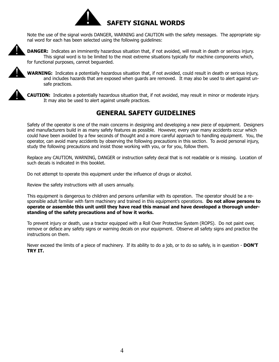 4safety signal words, General safety guidelines | Ashland I-155XL2 Ver 8-2006 User Manual | Page 4 / 37