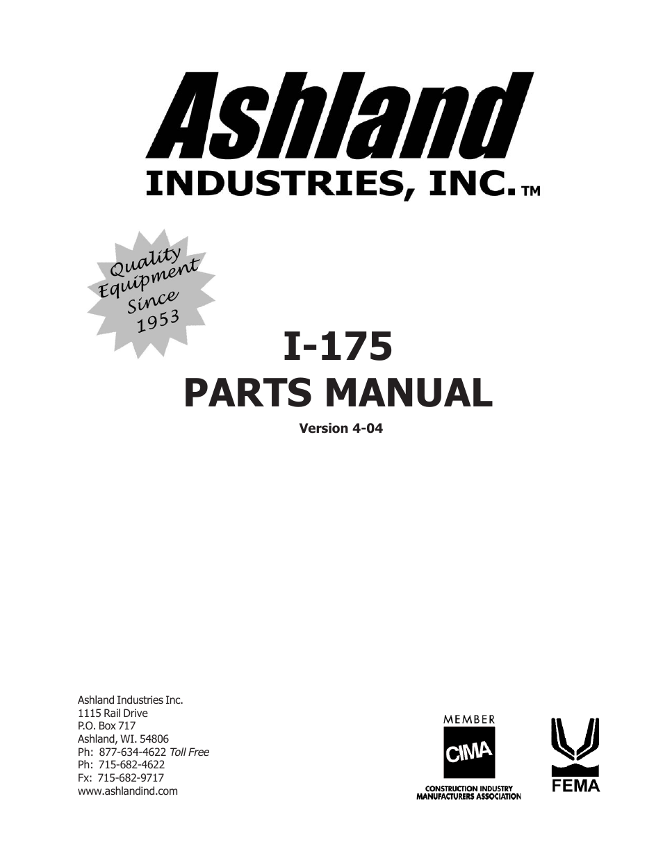 Ashland I-175XL User Manual | 23 pages