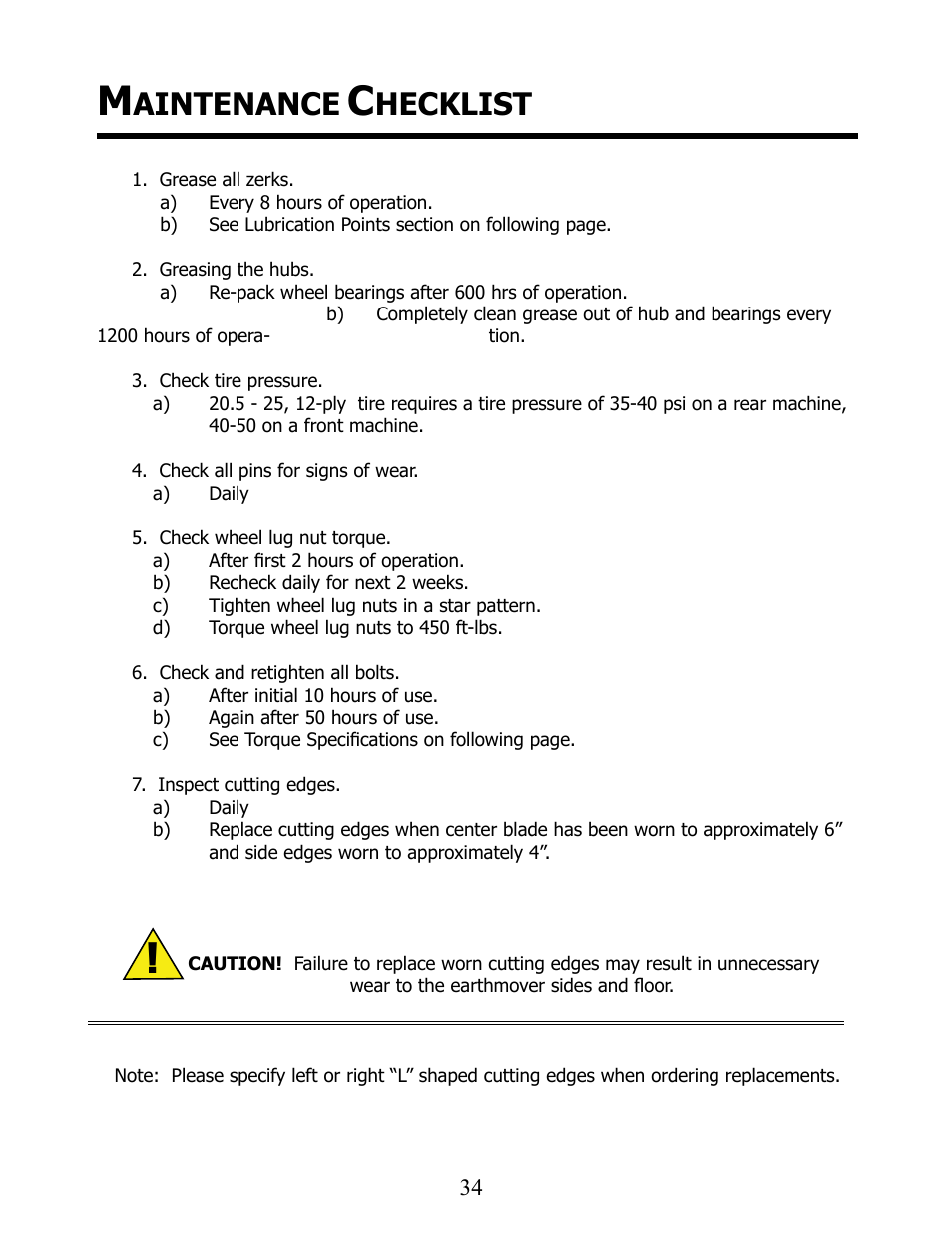 Aintenance, Hecklist | Ashland I-175XL2 User Manual | Page 34 / 38