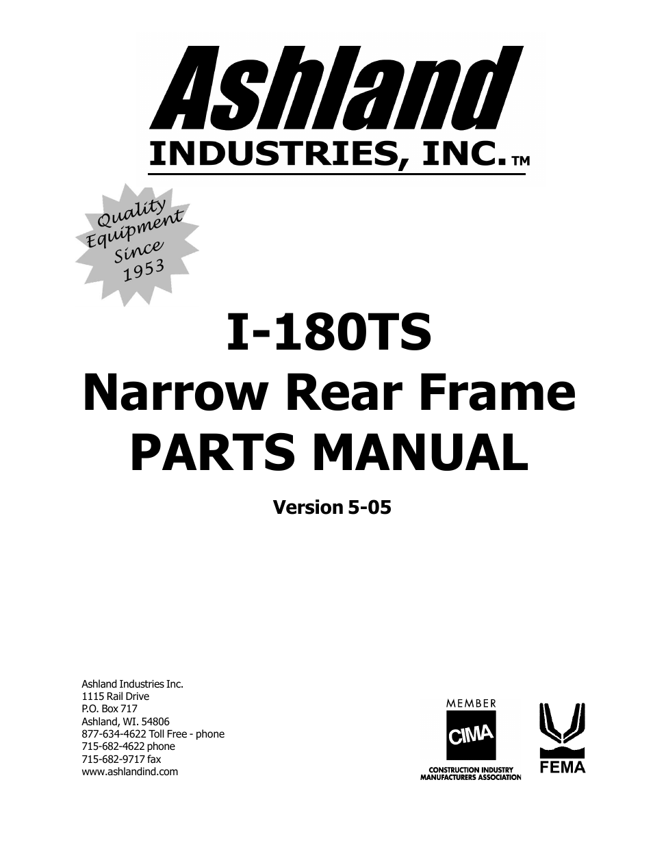 Ashland I-180 Narrow Rear User Manual | 37 pages