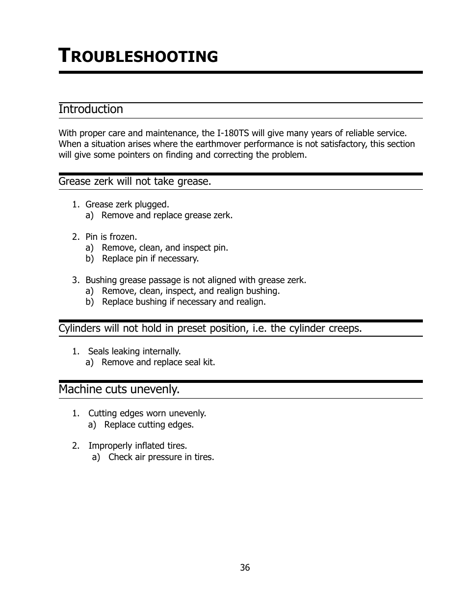 Roubleshooting | Ashland I-180 Narrow Rear User Manual | Page 36 / 37