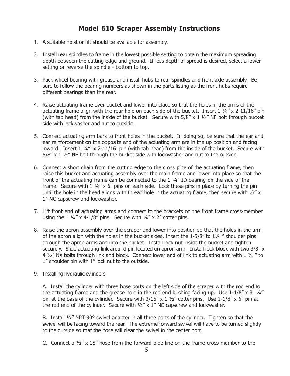 Model 610 scraper assembly instructions | Ashland 610 User Manual | Page 5 / 19