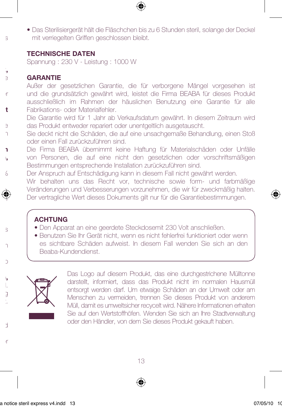 BEABA Sterilisers Stéril’express User Manual | Page 13 / 32