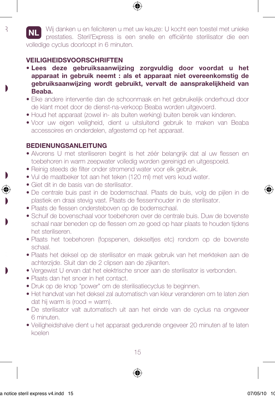 BEABA Sterilisers Stéril’express User Manual | Page 15 / 32