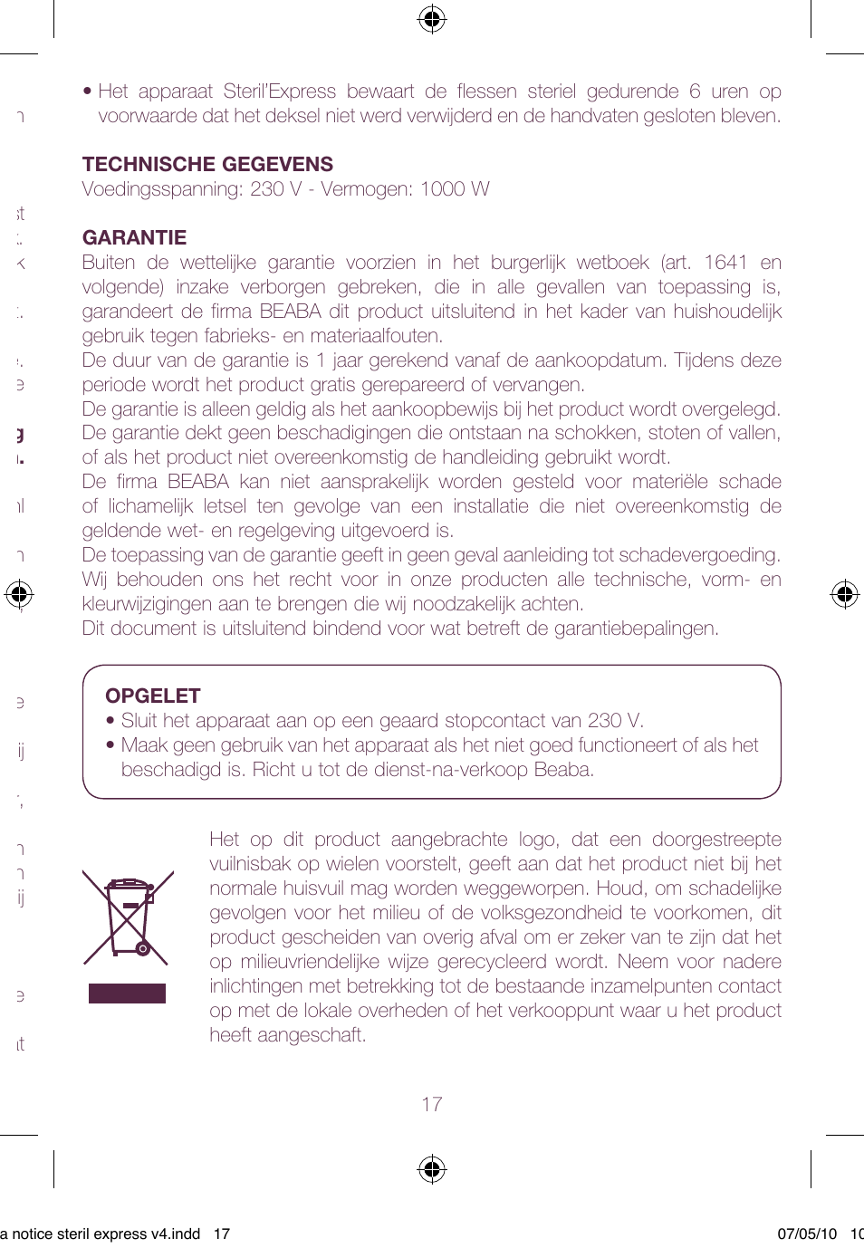 BEABA Sterilisers Stéril’express User Manual | Page 17 / 32