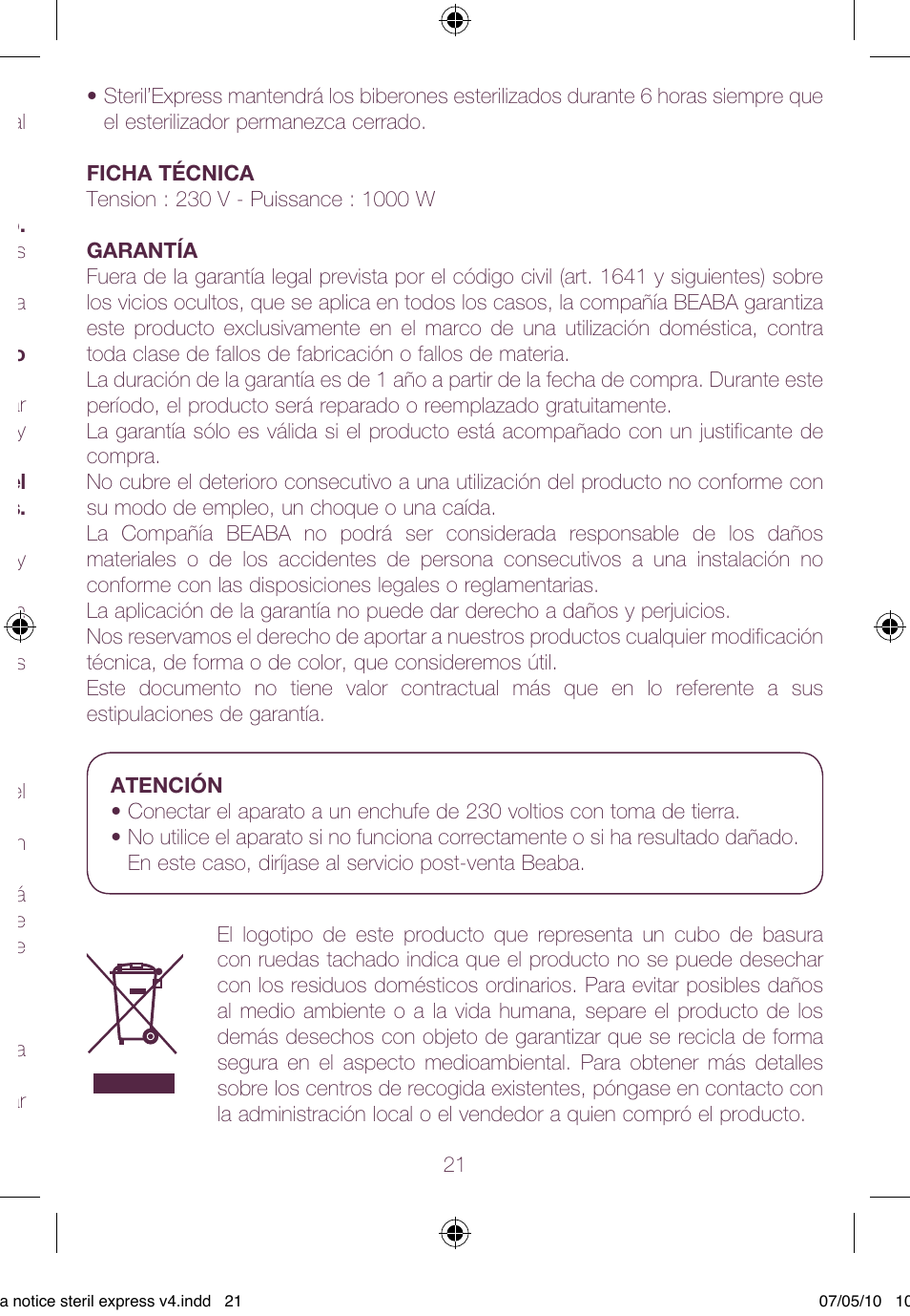 BEABA Sterilisers Stéril’express User Manual | Page 21 / 32