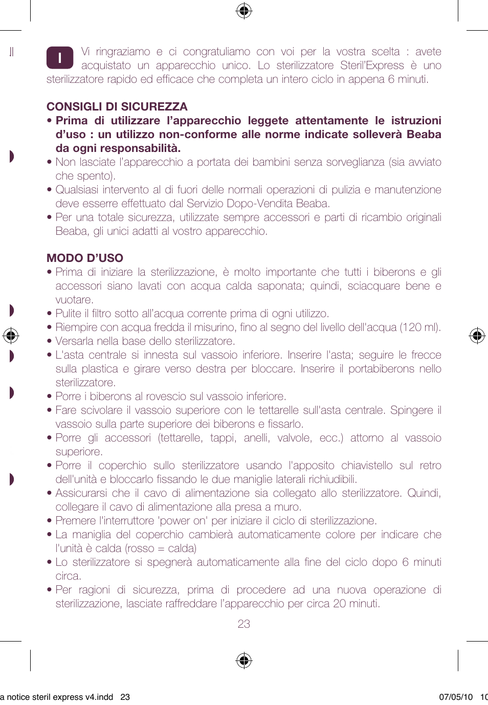 BEABA Sterilisers Stéril’express User Manual | Page 23 / 32