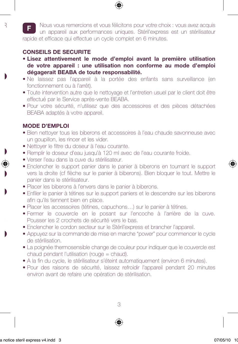 BEABA Sterilisers Stéril’express User Manual | Page 3 / 32