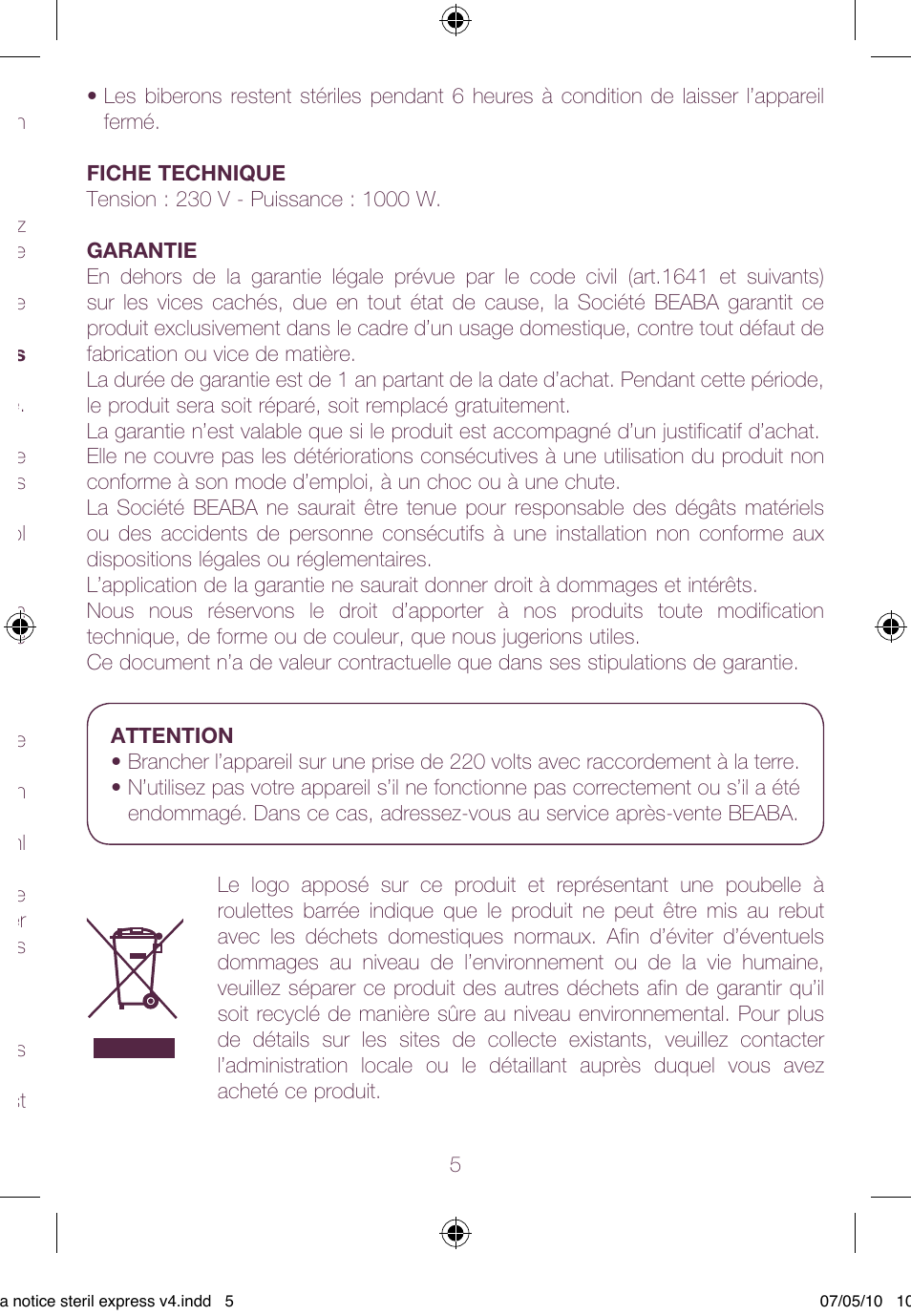 BEABA Sterilisers Stéril’express User Manual | Page 5 / 32