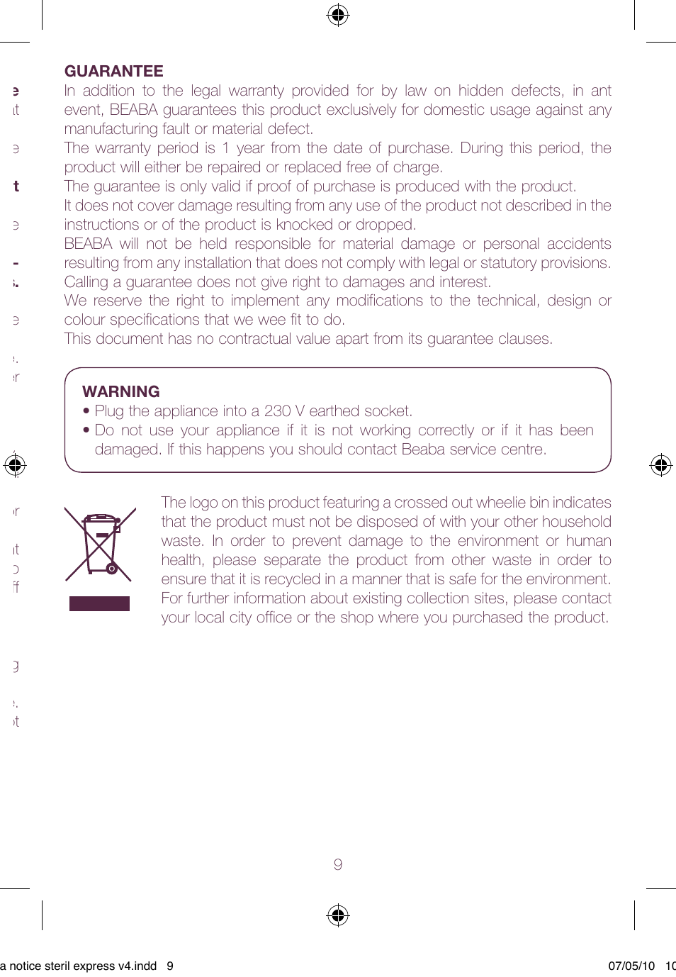 BEABA Sterilisers Stéril’express User Manual | Page 9 / 32