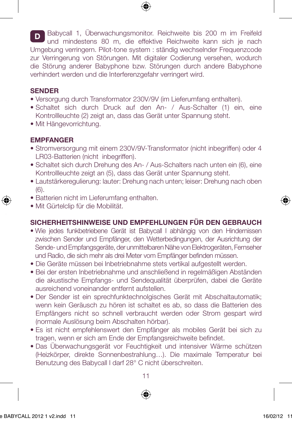 BEABA Babycall 1 User Manual | Page 11 / 56