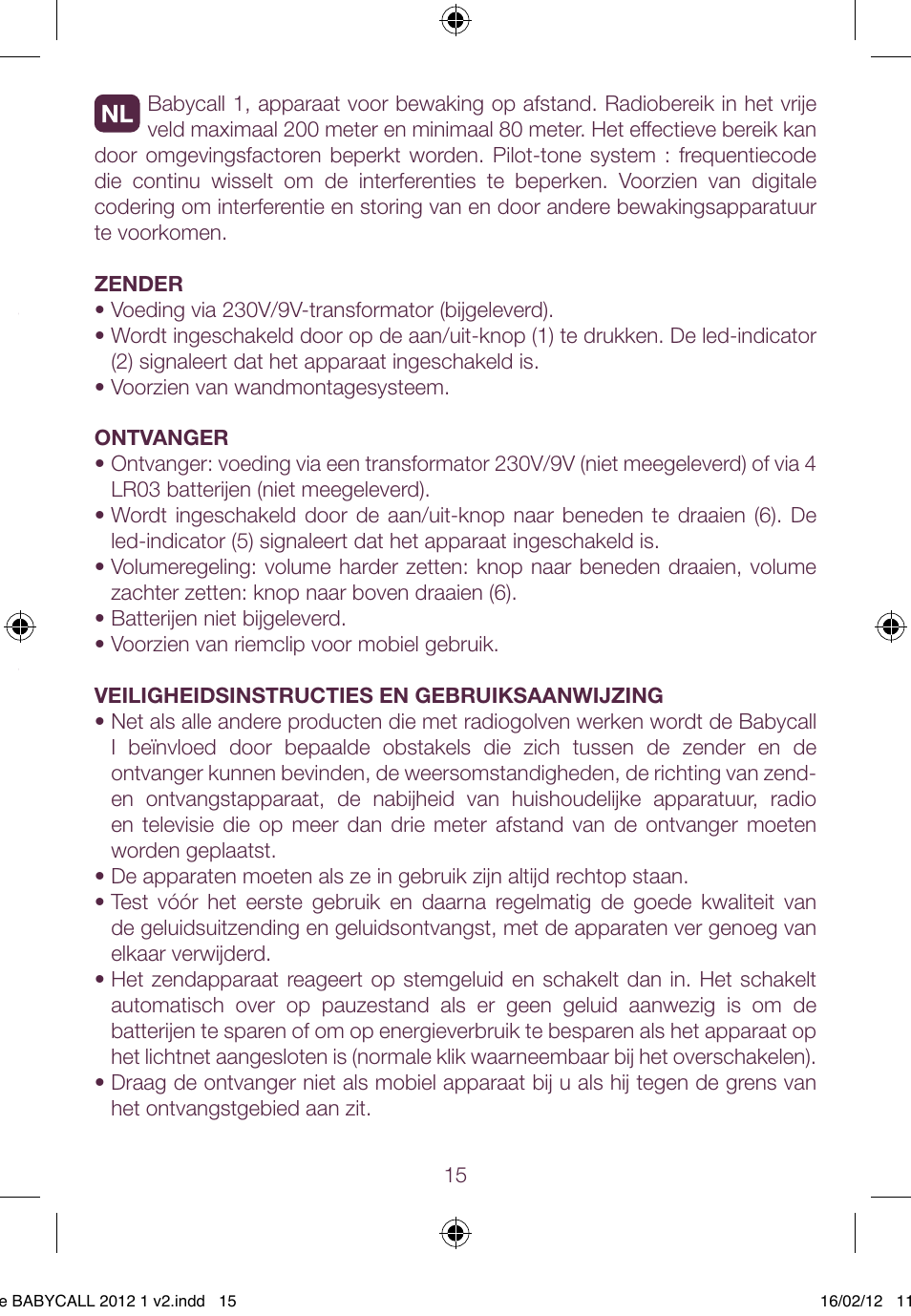 BEABA Babycall 1 User Manual | Page 15 / 56