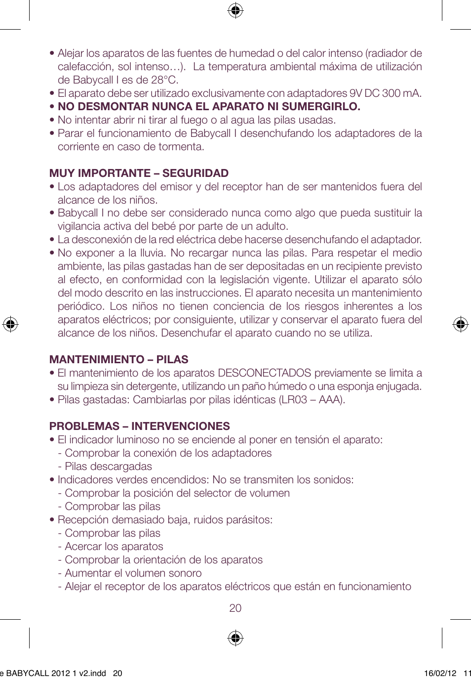BEABA Babycall 1 User Manual | Page 20 / 56
