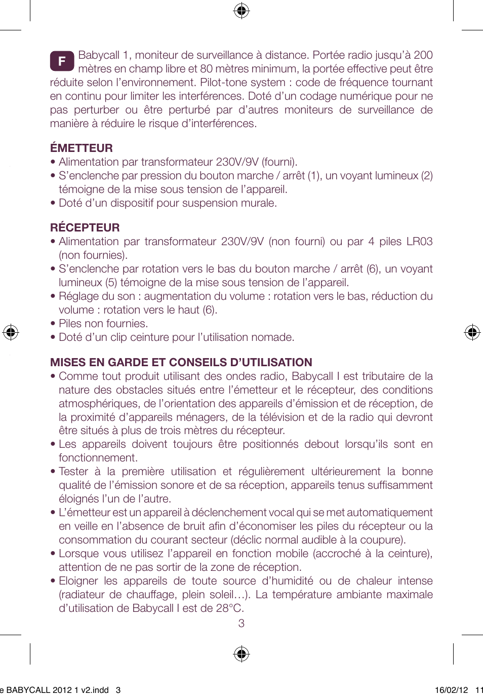 BEABA Babycall 1 User Manual | Page 3 / 56