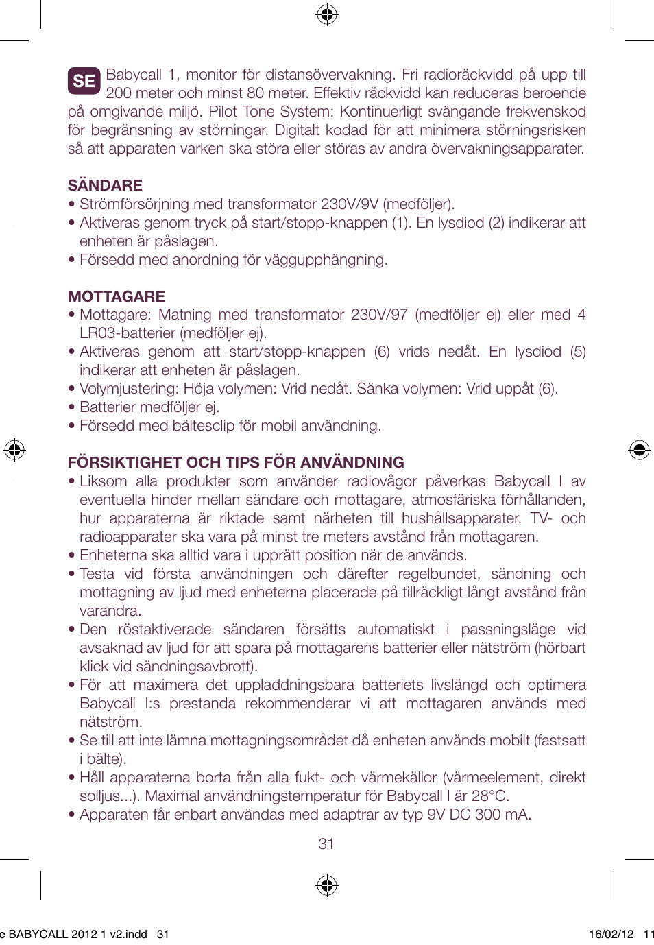 BEABA Babycall 1 User Manual | Page 31 / 56