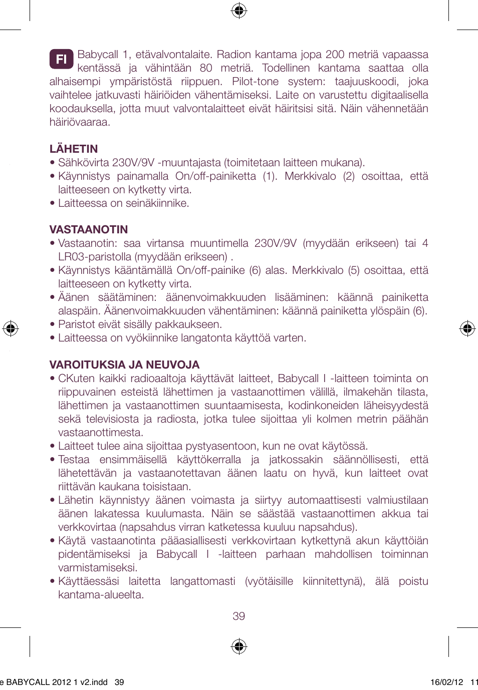 BEABA Babycall 1 User Manual | Page 39 / 56