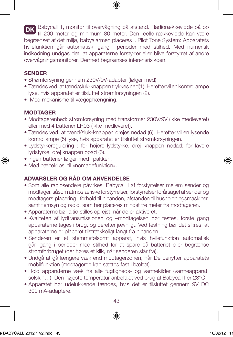 BEABA Babycall 1 User Manual | Page 43 / 56