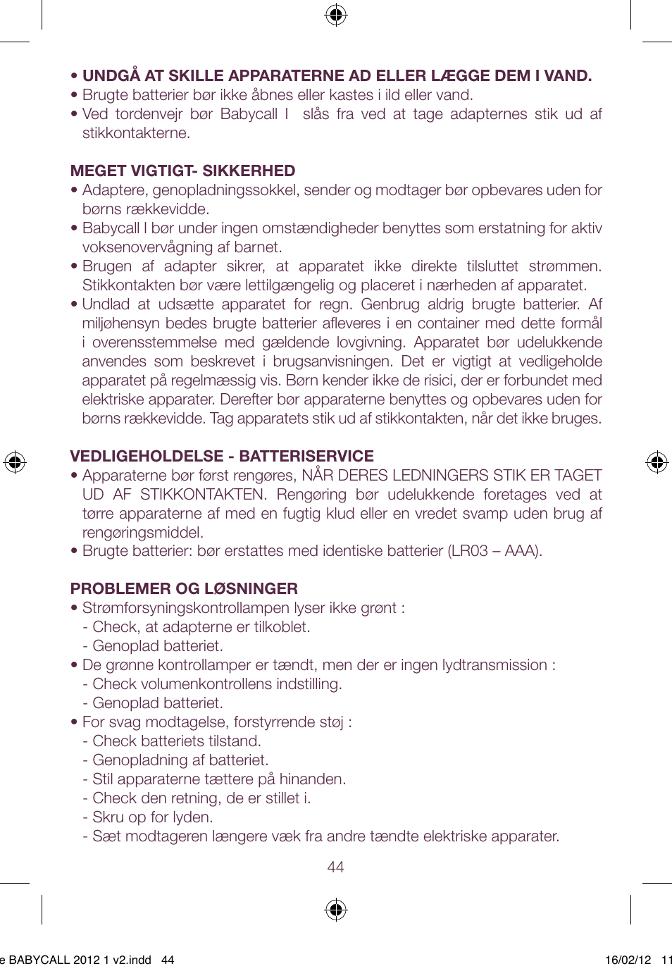 BEABA Babycall 1 User Manual | Page 44 / 56