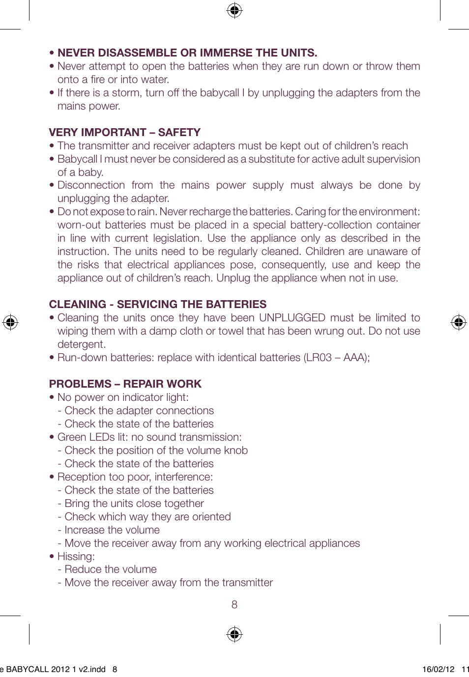 BEABA Babycall 1 User Manual | Page 8 / 56