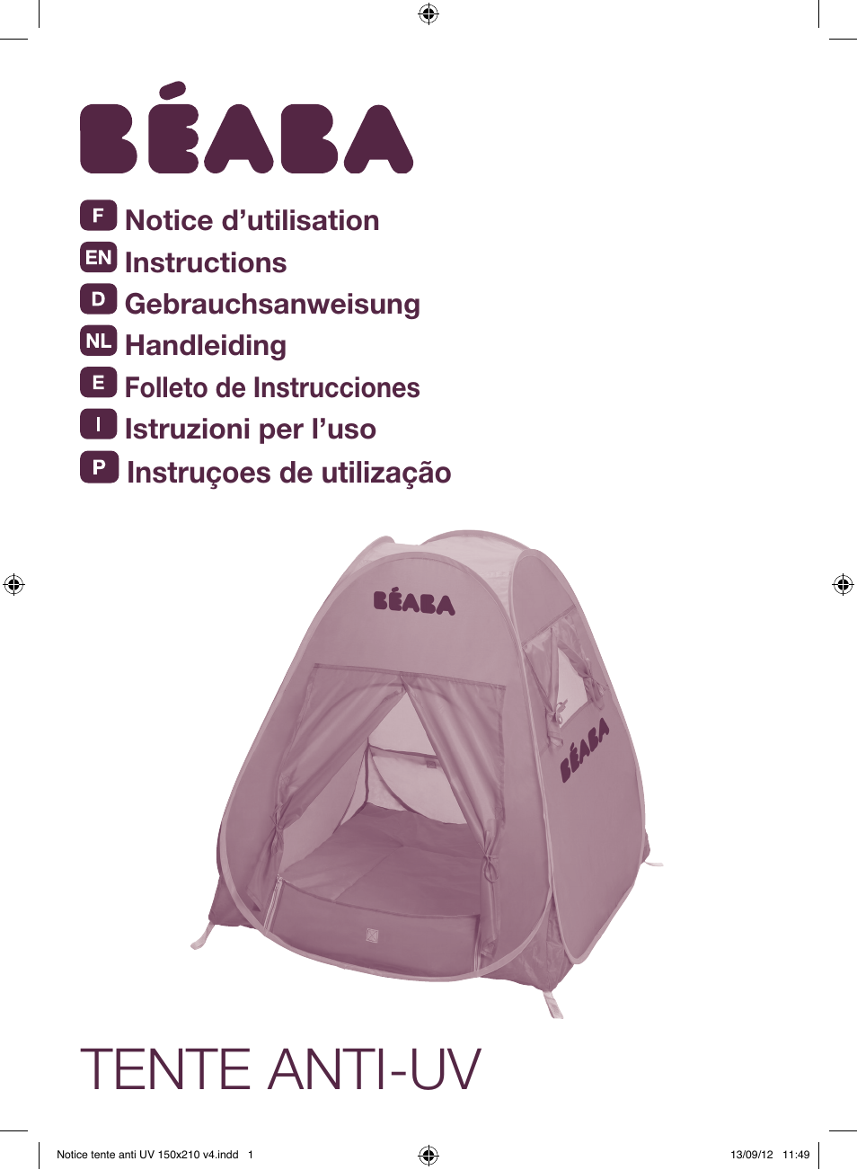 BEABA UV-resistant tent User Manual | 16 pages