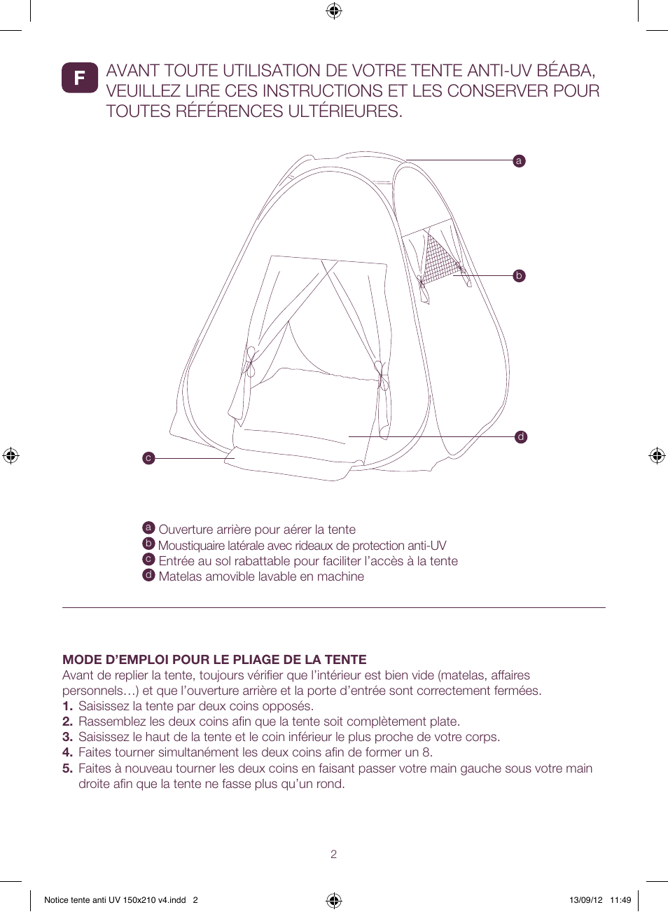 BEABA UV-resistant tent User Manual | Page 2 / 16