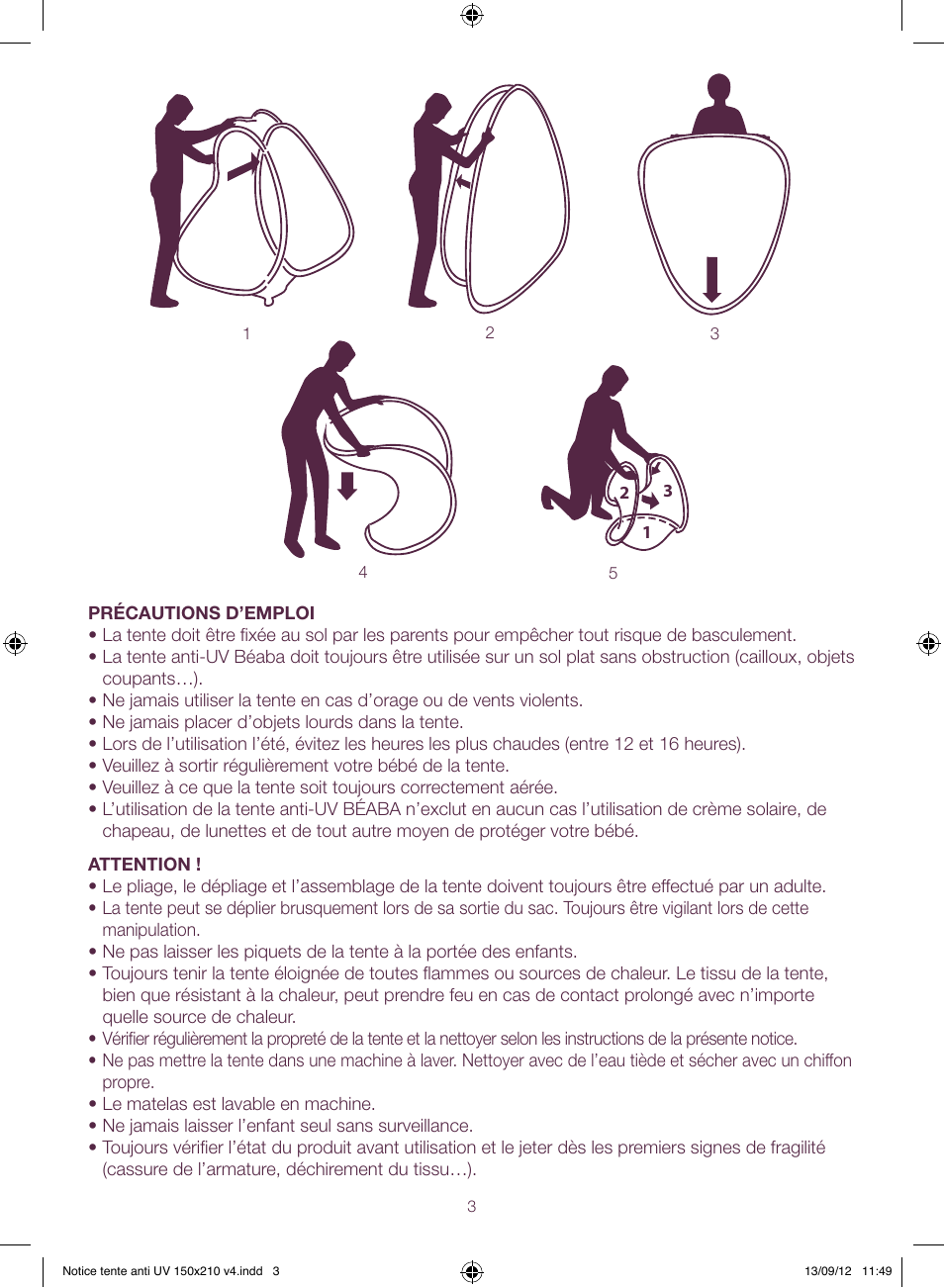 BEABA UV-resistant tent User Manual | Page 3 / 16
