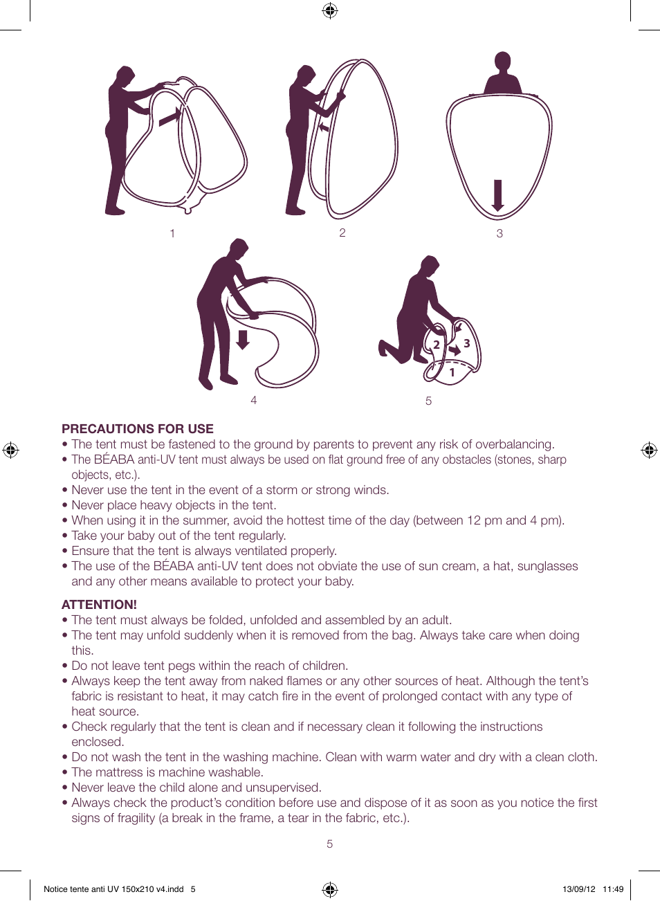 BEABA UV-resistant tent User Manual | Page 5 / 16