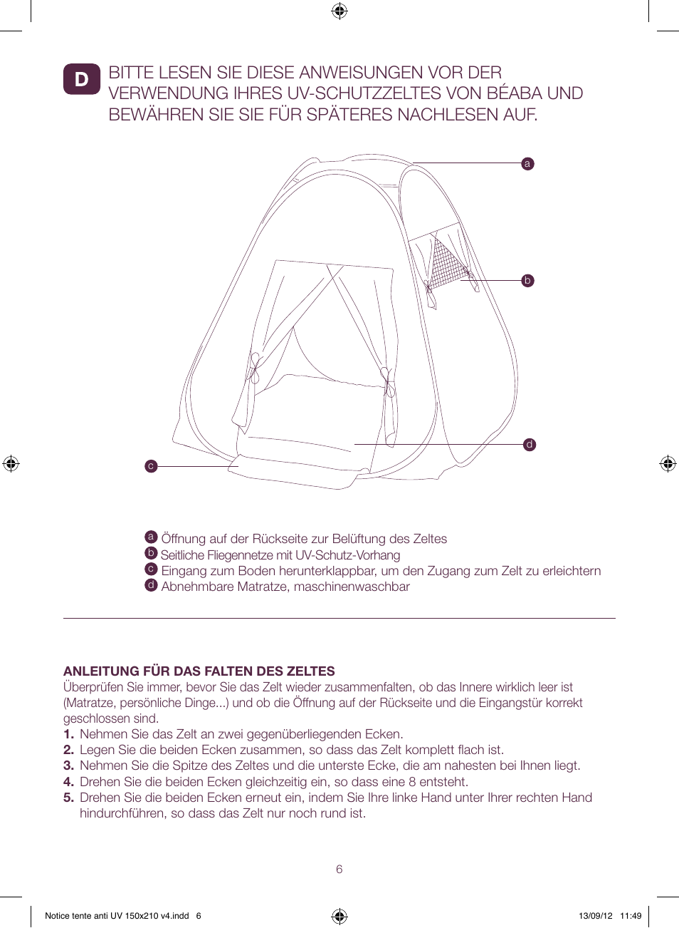 BEABA UV-resistant tent User Manual | Page 6 / 16